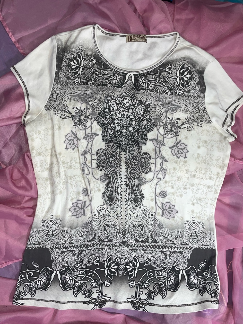 Blue Canyon Y2K Whimsigoth Fairy Grunge Rhinestone Mandala Paisley Tee L